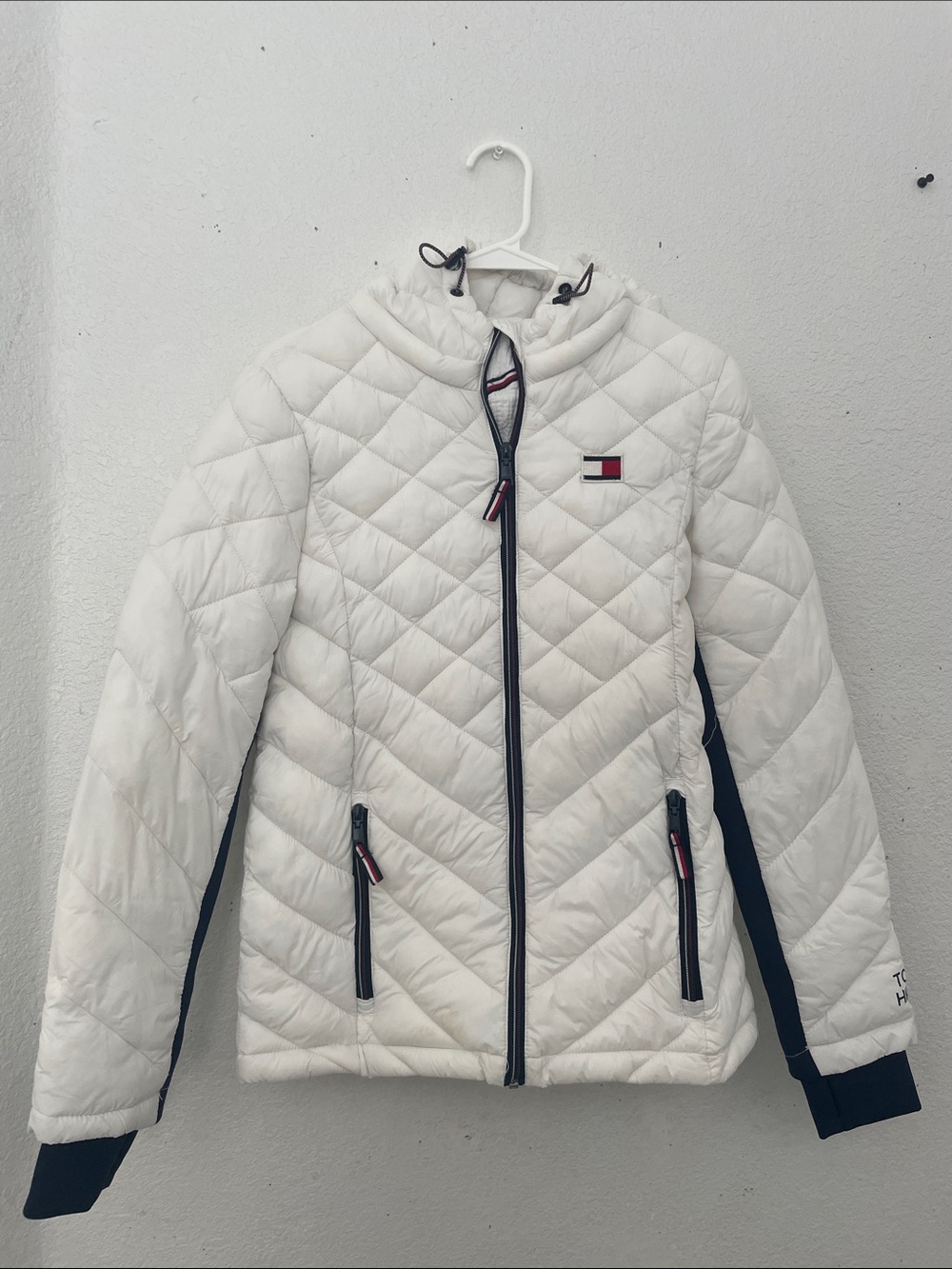 Tommy Hilfiger White Quilted Jacket with Navy Trim